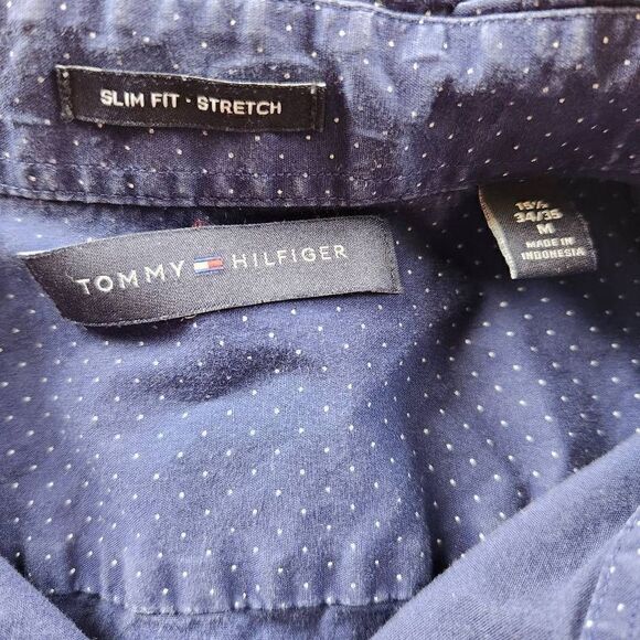 Tommy Hilfiger slim fit men's medium button up dress shirt mini polka dot 15.5 - Picture 4 of 4